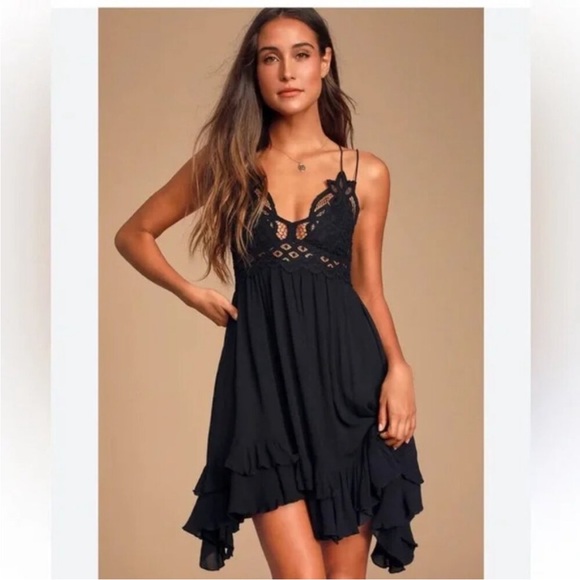 NWOT Free People Adella Slip Mini Dress Black Medium - Picture 1 of 9